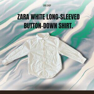 Zara White Long-Sleeved Button-Down Shirt For Kids Size 7